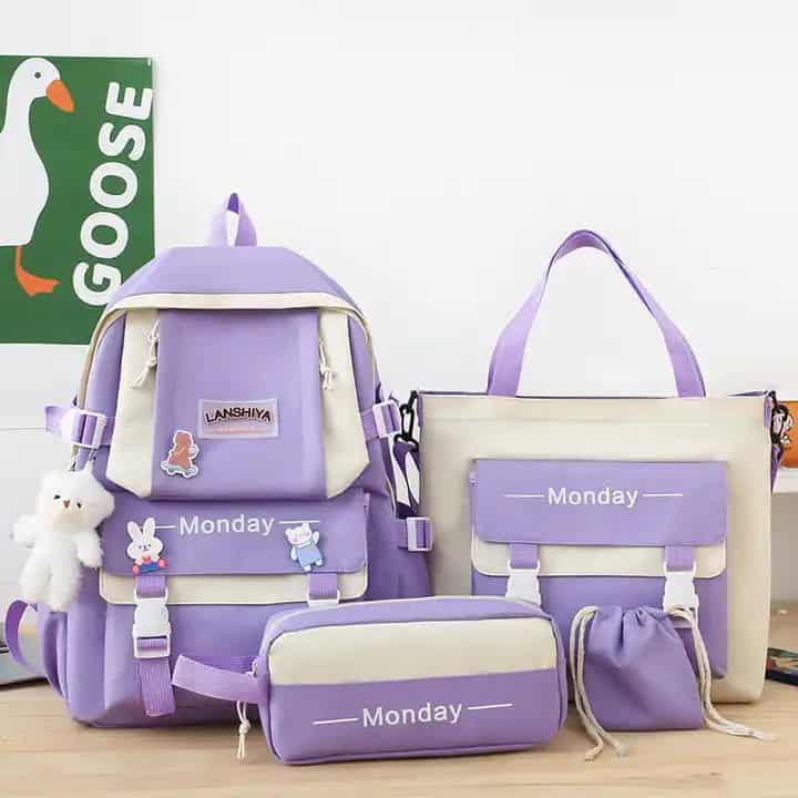 Set de Mochila Escolar Monday de 4 Piezas - ¡Estilo y Organización para Cada Día de Clases! 📚🎒