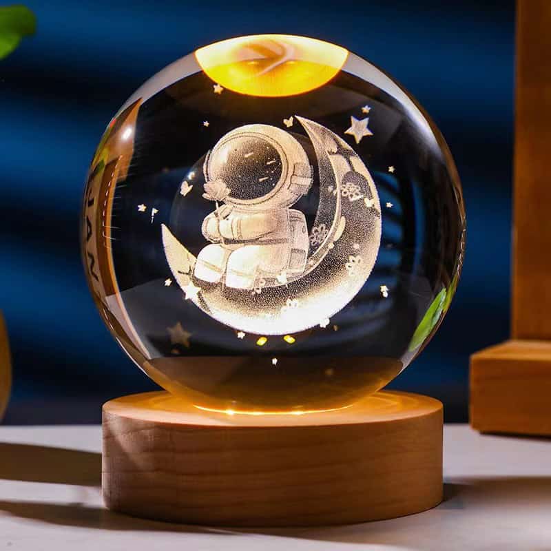 Lámpara de cristal con base de madera 💡 Diseños 3D iluminados