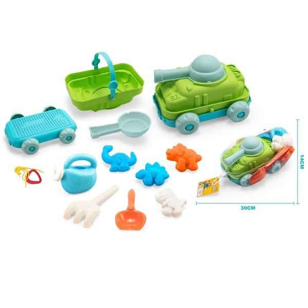 Juego de playa para arena de 11 piezas tanque y dinosaurios