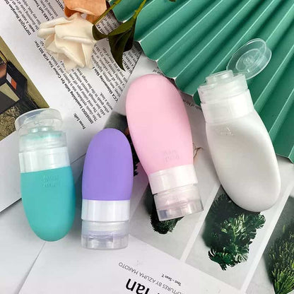 Set de Botellas de Silicona para Viaje🧴– 4 unidades de 60 ml para evitar derrames y dramas en tu valija