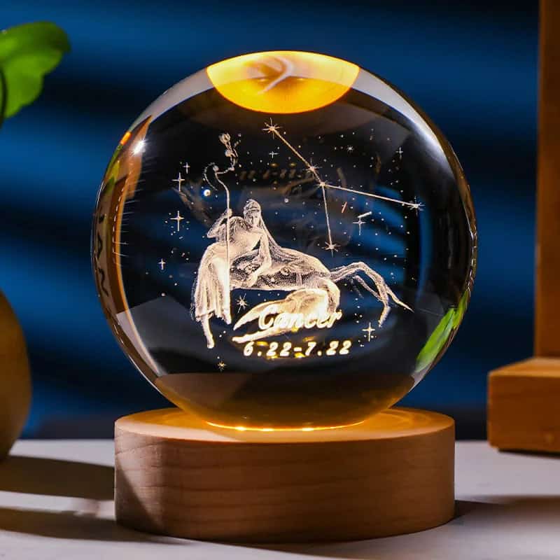Lámpara de cristal signo zodiacal 🔮 Luz cálida, diseño celestial y tu esencia escrita en estrellas