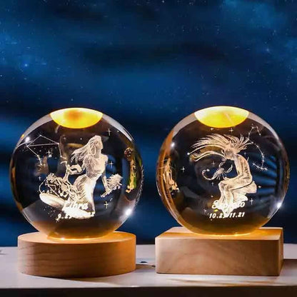 Lámpara de cristal signo zodiacal 🔮 Luz cálida, diseño celestial y tu esencia escrita en estrellas