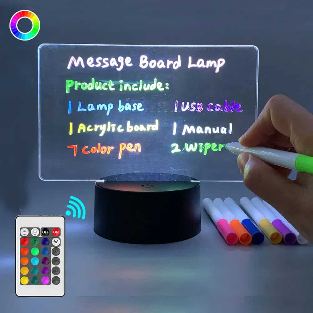 Lámpara pizarra LED RGB ✍️ Escribí con luz, cambiá colores y borrá lo que quieras