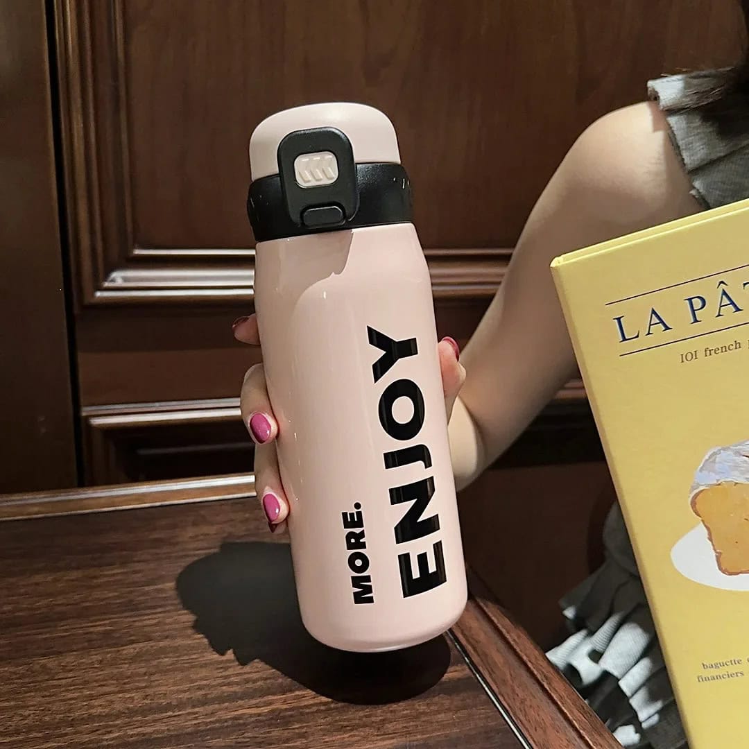 Botella térmica de acero inoxidable ENJOY 💧- 500 ml con sorbito, manija y diseño que inspira a disfrutar💧