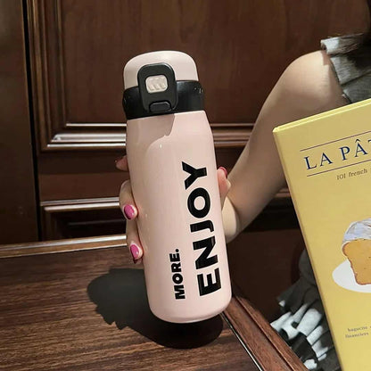 Botella térmica de acero inoxidable ENJOY 💧- 500 ml con sorbito, manija y diseño que inspira a disfrutar💧