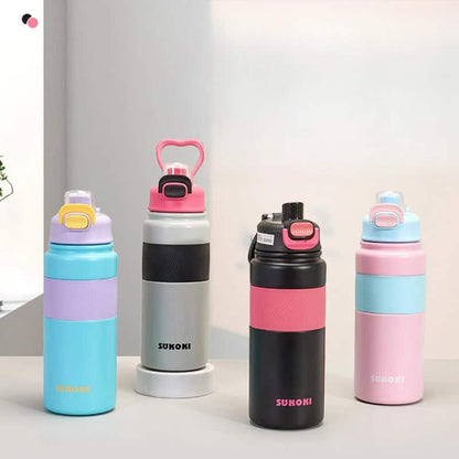 Botella térmica de acero inoxidable 800 ml SUKOKI 🌈 Diseño pastel, tapa a presión y temperatura perfecta por horas