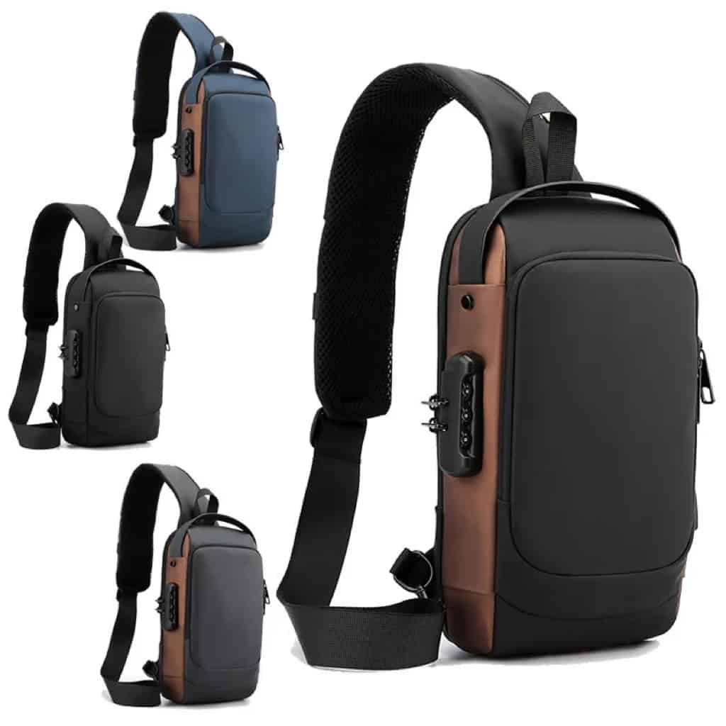 Bolso de hombro impermeable antirrobo con combinación y puerto USB