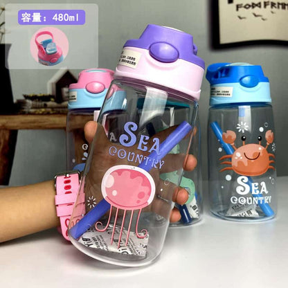Botella infantil con sorbito animales del oceano 480 ml