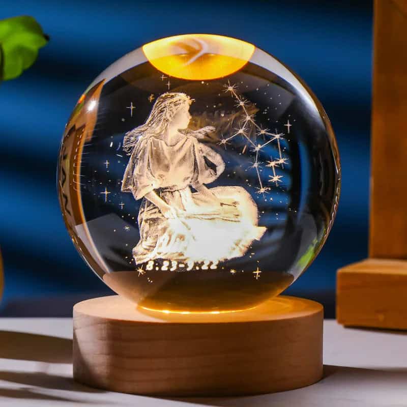 Lámpara de cristal signo zodiacal 🔮 Luz cálida, diseño celestial y tu esencia escrita en estrellas