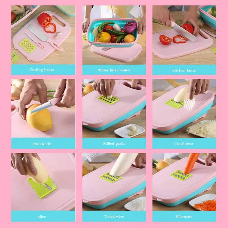 Tabla multifuncional de cocina 3 en 1 ralladores y cuchillos incluidos