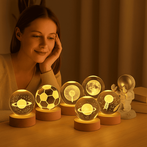 Lámpara de cristal con base de madera 💡 Diseños 3D iluminados