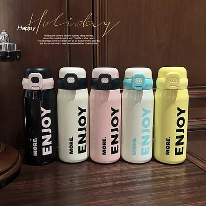 Botella térmica de acero inoxidable ENJOY 💧- 500 ml con sorbito, manija y diseño que inspira a disfrutar💧