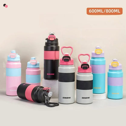 Botella térmica de acero inoxidable 800 ml SUKOKI 🌈 Diseño pastel, tapa a presión y temperatura perfecta por horas