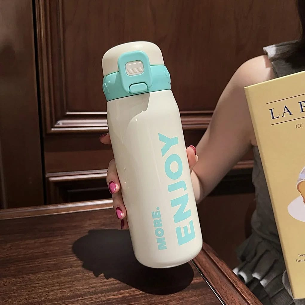 Botella térmica de acero inoxidable ENJOY 💧- 500 ml con sorbito, manija y diseño que inspira a disfrutar💧