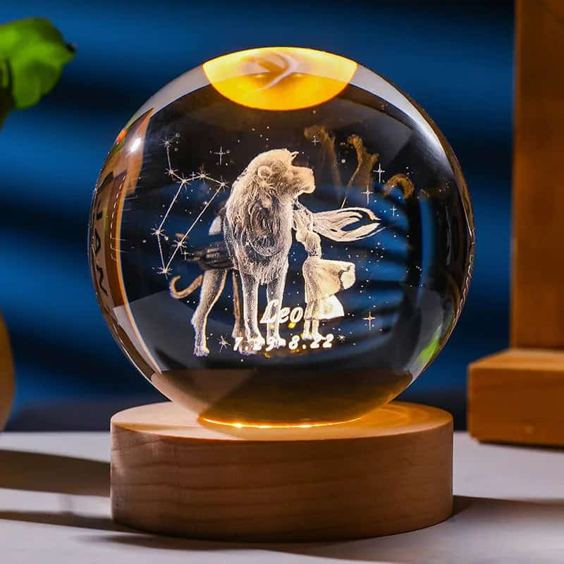 Lámpara de cristal signo zodiacal 🔮 Luz cálida, diseño celestial y tu esencia escrita en estrellas