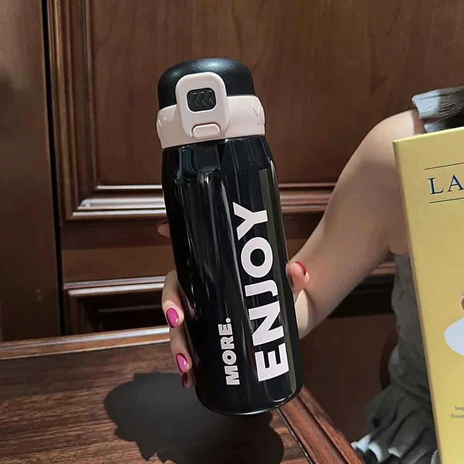 Botella térmica de acero inoxidable ENJOY 💧- 500 ml con sorbito, manija y diseño que inspira a disfrutar💧