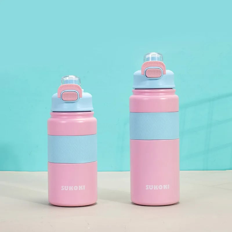 Botella térmica de acero inoxidable 800 ml SUKOKI 🌈 Diseño pastel, tapa a presión y temperatura perfecta por horas