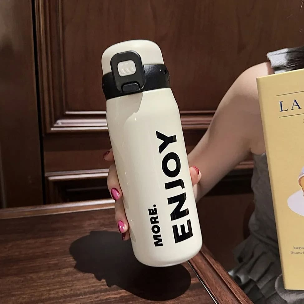 Botella térmica de acero inoxidable ENJOY 💧- 500 ml con sorbito, manija y diseño que inspira a disfrutar💧