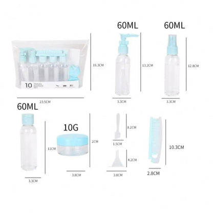 Set de botellas de viaje (10 piezas) ✈️ Ideal para cosméticos, carry on y escapadas cool