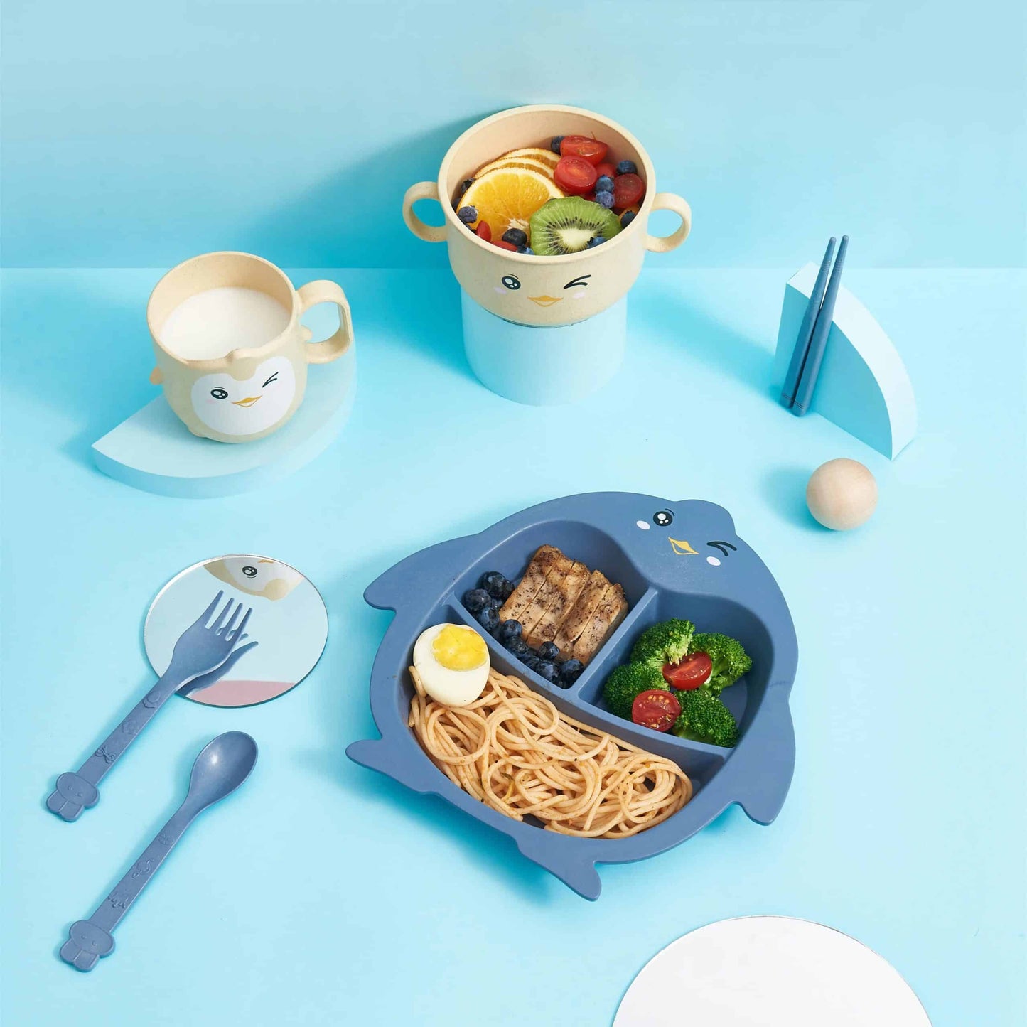 Set de alimentación para bebés y niños Pingüino