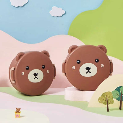 Tupper Infantil con Divisiones y Cubiertos 🐻 – Diseño de Osito, BPA Free y apto para micro