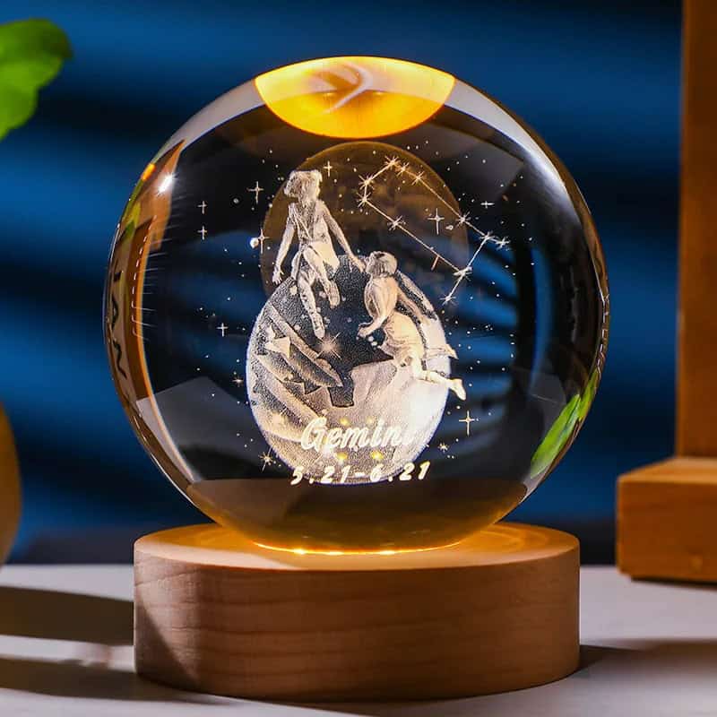 Lámpara de cristal signo zodiacal 🔮 Luz cálida, diseño celestial y tu esencia escrita en estrellas