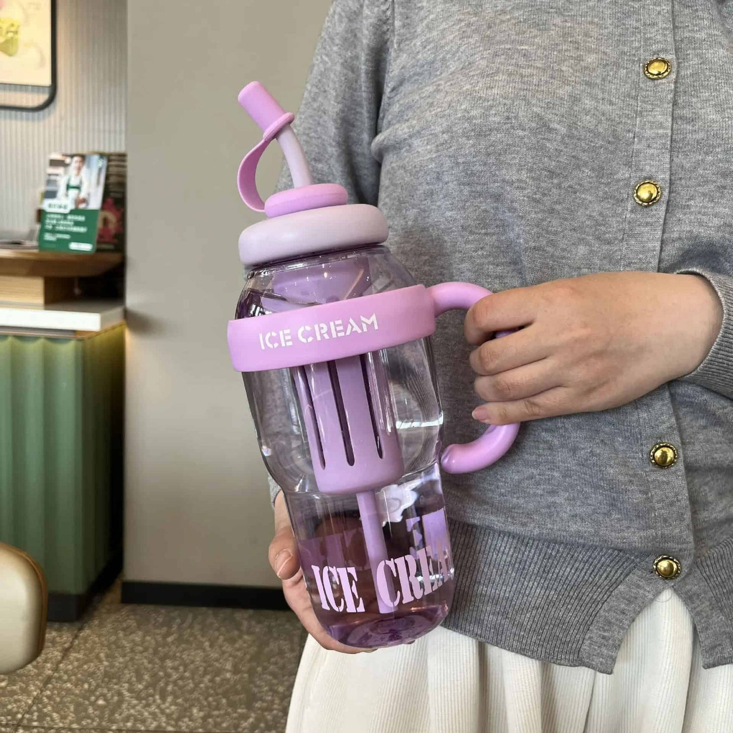 Vaso de plástico 1,2L 🍧 Diseño Ice Cream, colores pastel y capacidad XXL para refrescarte con onda