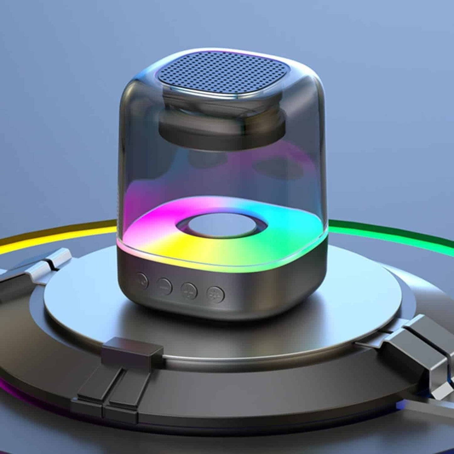 Parlante Bluetooth E-3052 – Diseño transparente, sonido envolvente y luces LED RGB