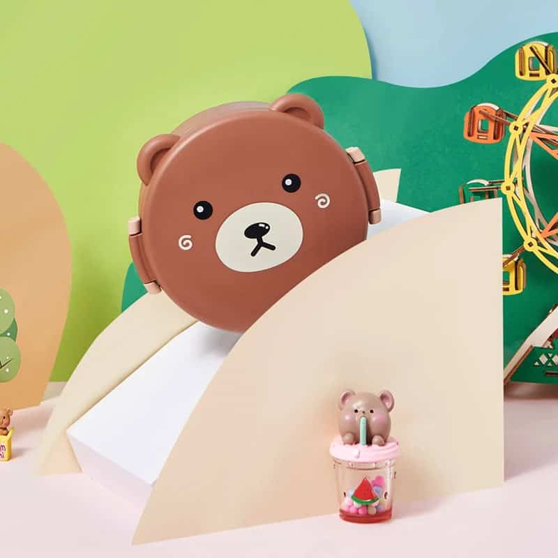 Tupper Infantil con Divisiones y Cubiertos 🐻 – Diseño de Osito, BPA Free y apto para micro