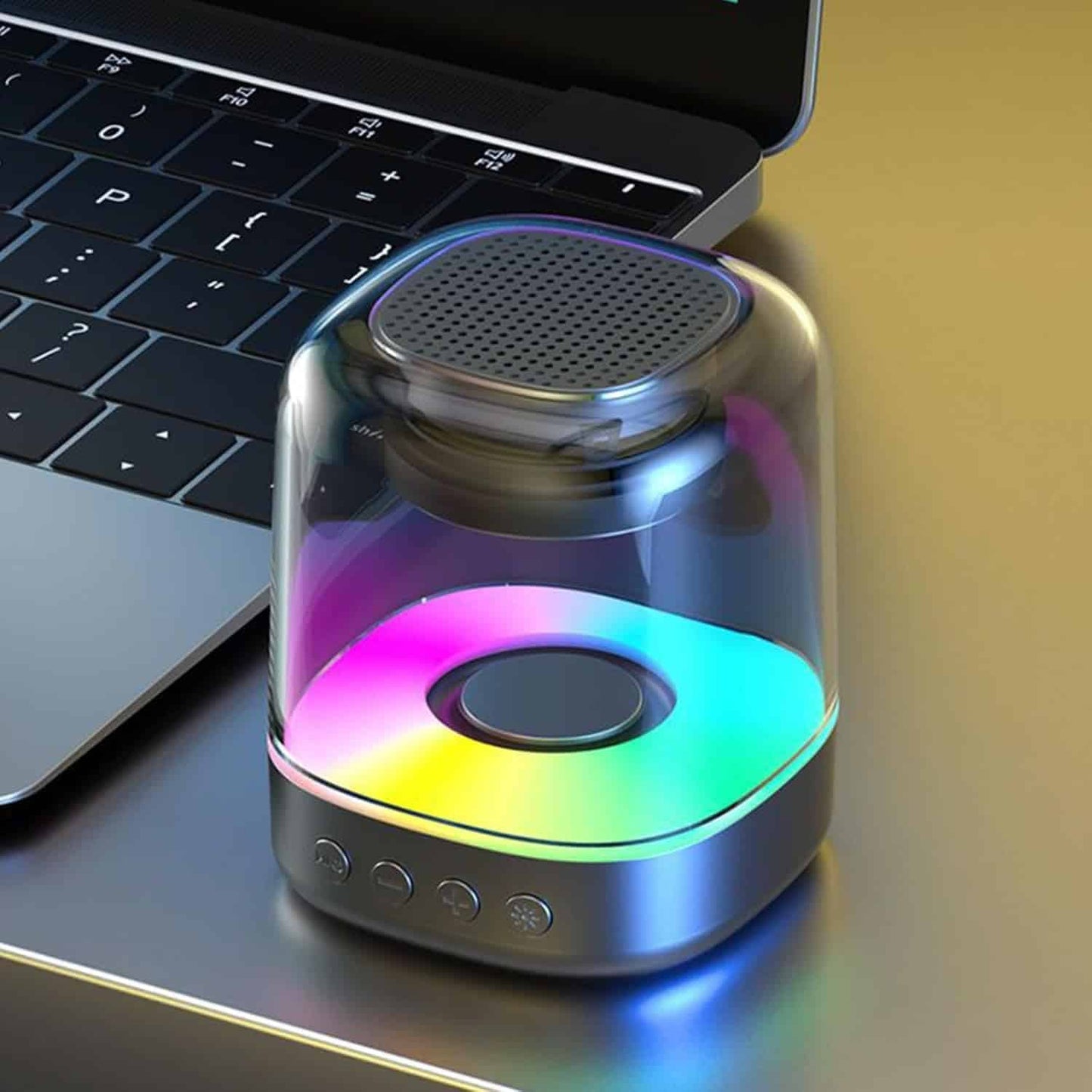 Parlante Bluetooth E-3052 – Diseño transparente, sonido envolvente y luces LED RGB