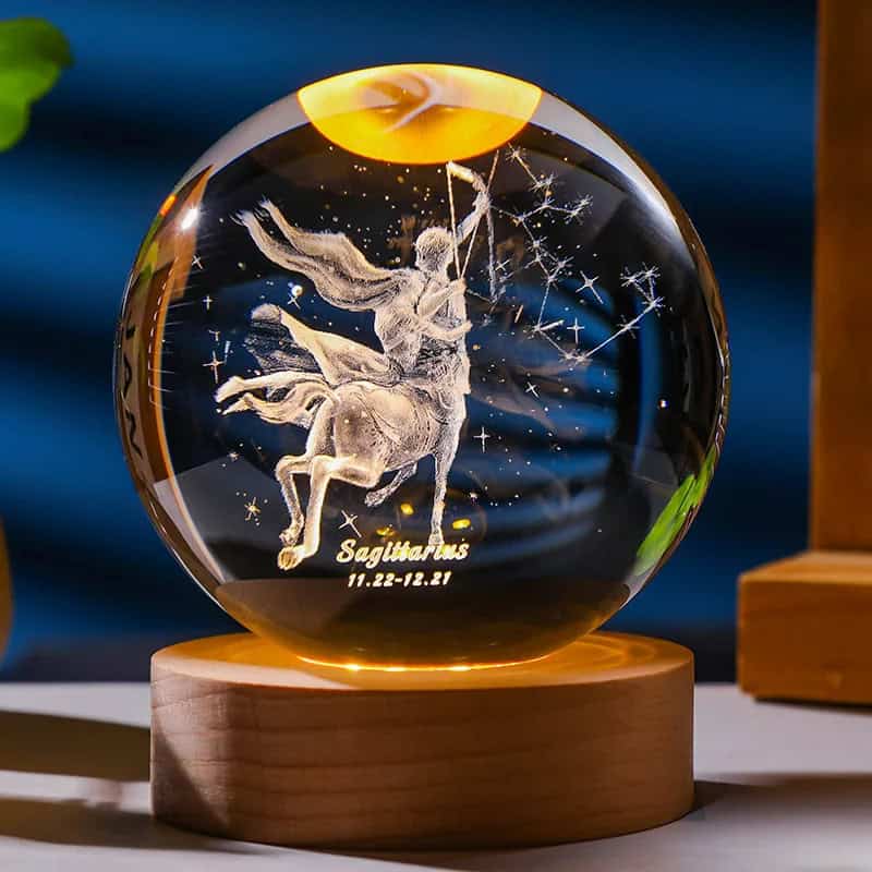 Lámpara de cristal signo zodiacal 🔮 Luz cálida, diseño celestial y tu esencia escrita en estrellas