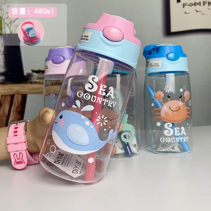 Botella infantil con sorbito animales del oceano 480 ml