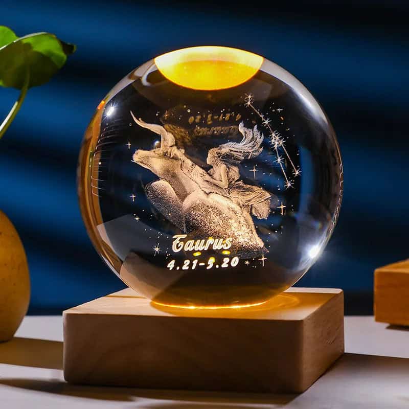 Lámpara de cristal signo zodiacal 🔮 Luz cálida, diseño celestial y tu esencia escrita en estrellas