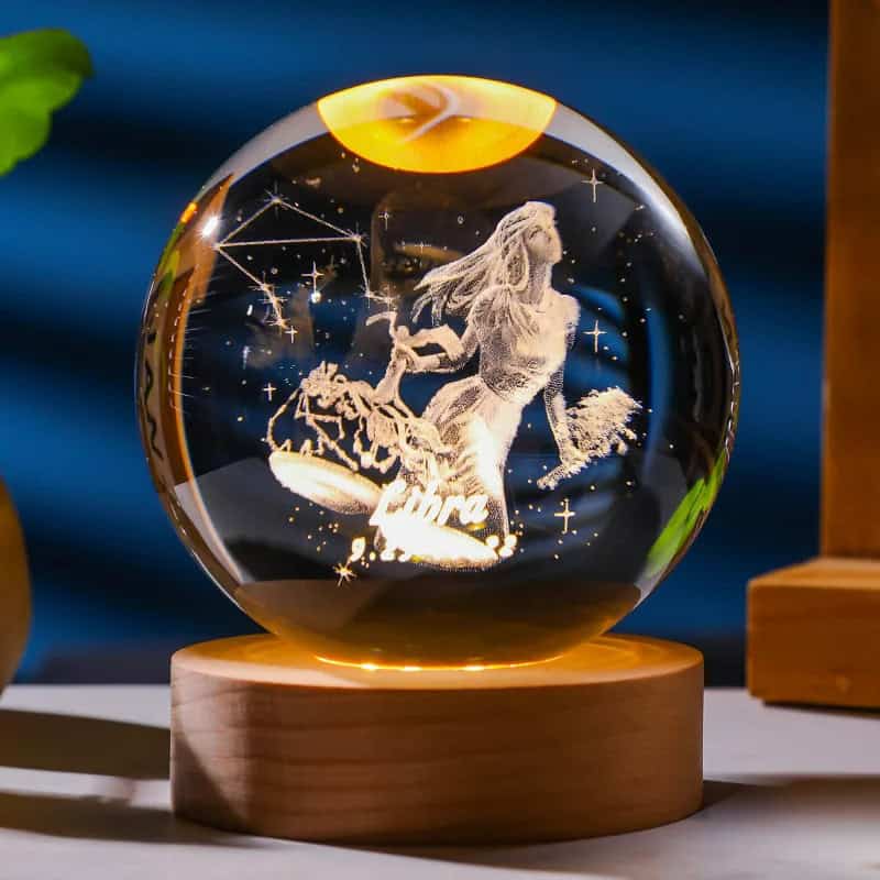 Lámpara de cristal signo zodiacal 🔮 Luz cálida, diseño celestial y tu esencia escrita en estrellas
