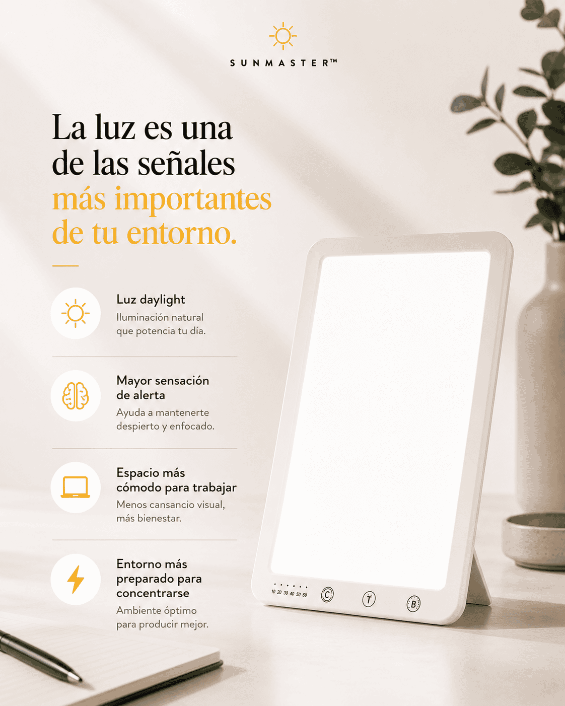 SunMaster | Lámpara Daylight para Productividad y Enfoque