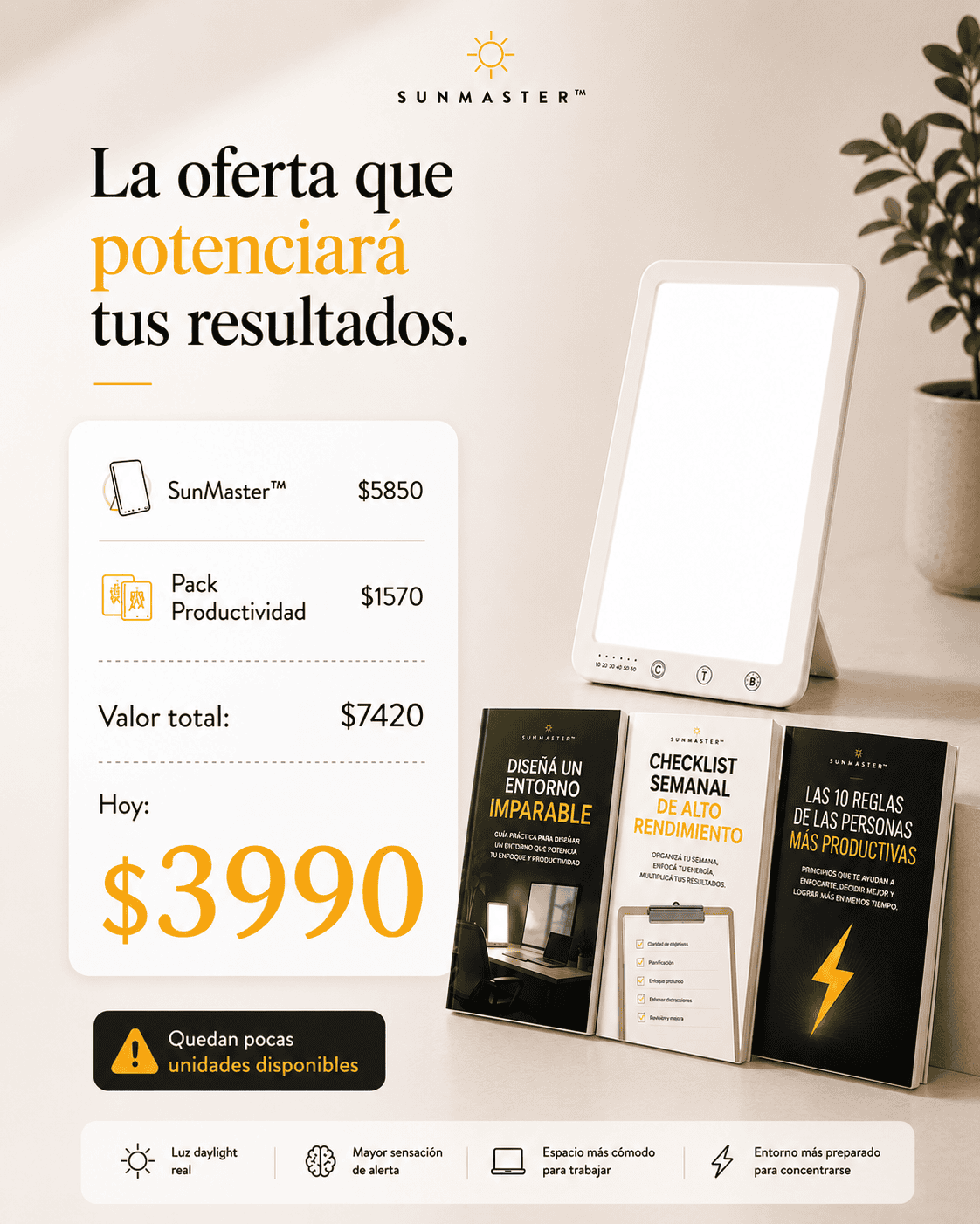 SunMaster | Lámpara Daylight para Productividad y Enfoque