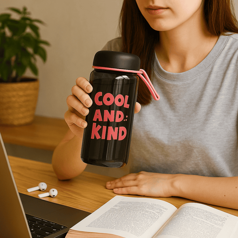 Botella de plástico 500 ml “Cool and Kind” 💧 Liviana, reutilizable y con mensaje que inspira