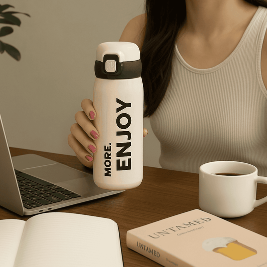Botella térmica de acero inoxidable ENJOY 💧- 500 ml con sorbito, manija y diseño que inspira a disfrutar💧