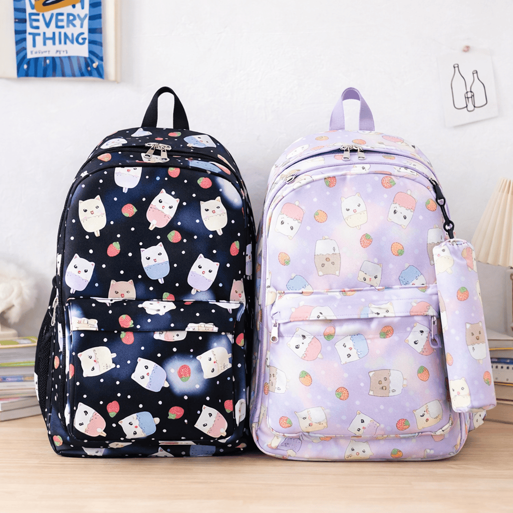 Set de 2 Piezas Mochila Escolar de Gato Cartoon + Cartuchera 😻