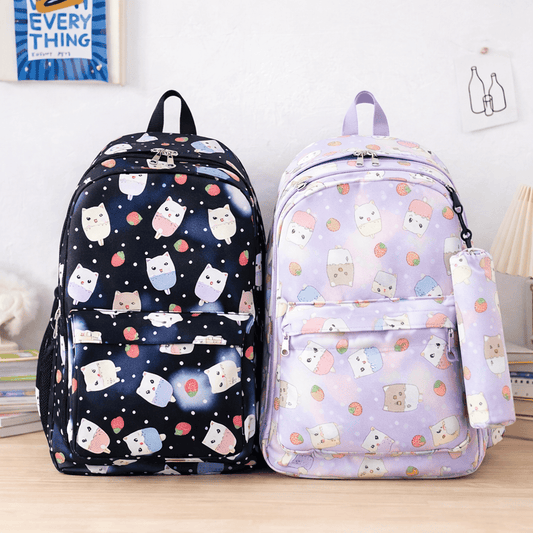 Set de 2 Piezas Mochila Escolar de Gato Cartoon + Cartuchera 😻