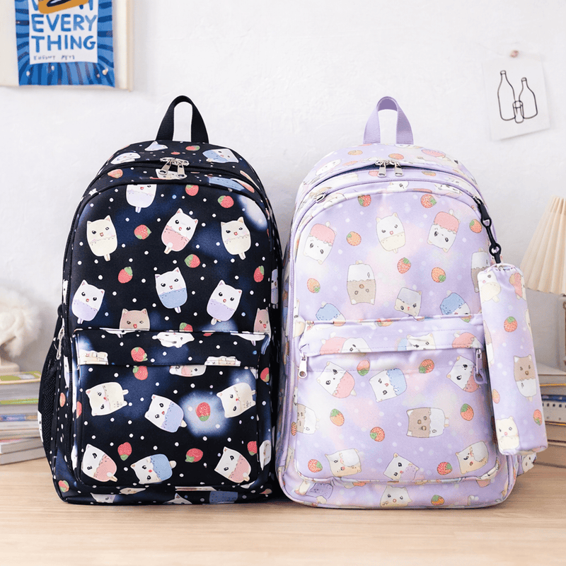 Set de 2 Piezas Mochila Escolar de Gato Cartoon + Cartuchera 😻