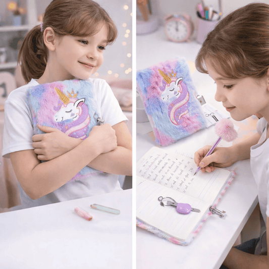 Diario Intimo Infantil de Peluche Unicornio con Candado y Llave 🔒🦄 – ¡Secretos Seguros y Estilo Suave!