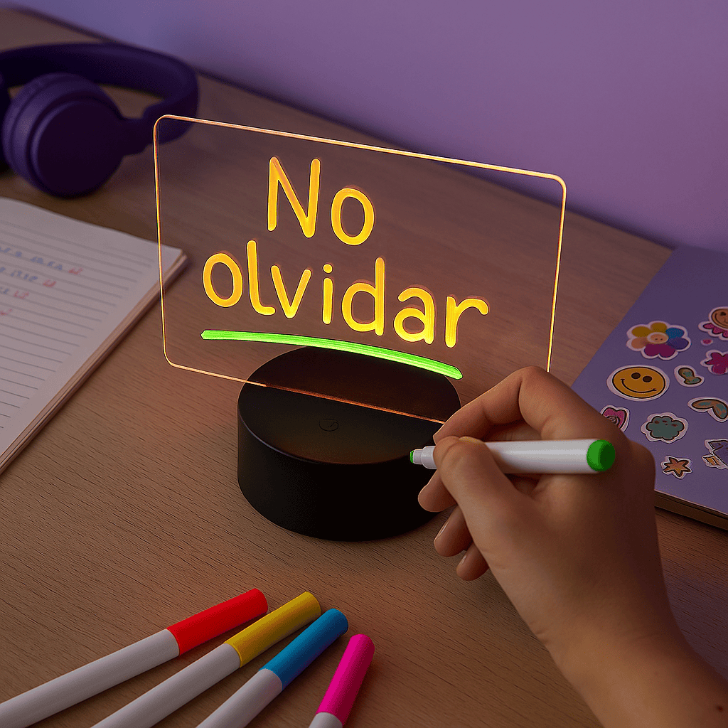 Lámpara pizarra LED RGB ✍️ Escribí con luz, cambiá colores y borrá lo que quieras