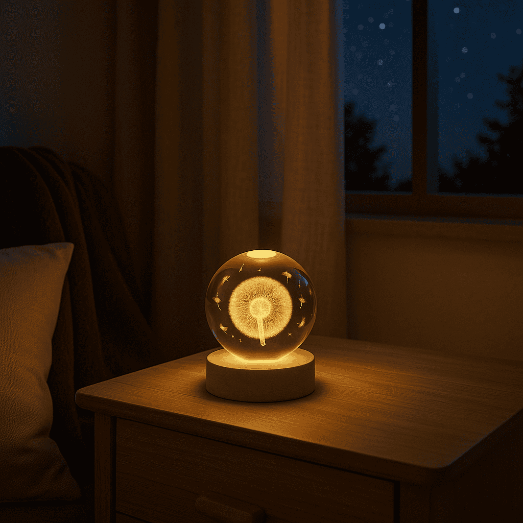 Lámpara de cristal con base de madera 💡 Diseños 3D iluminados
