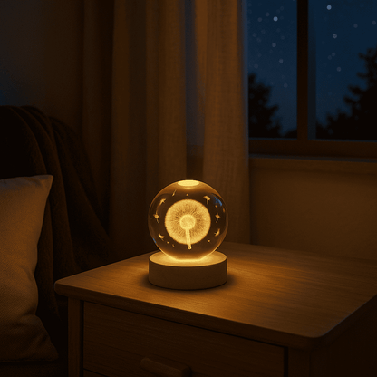 Lámpara de cristal con base de madera 💡 Diseños 3D iluminados