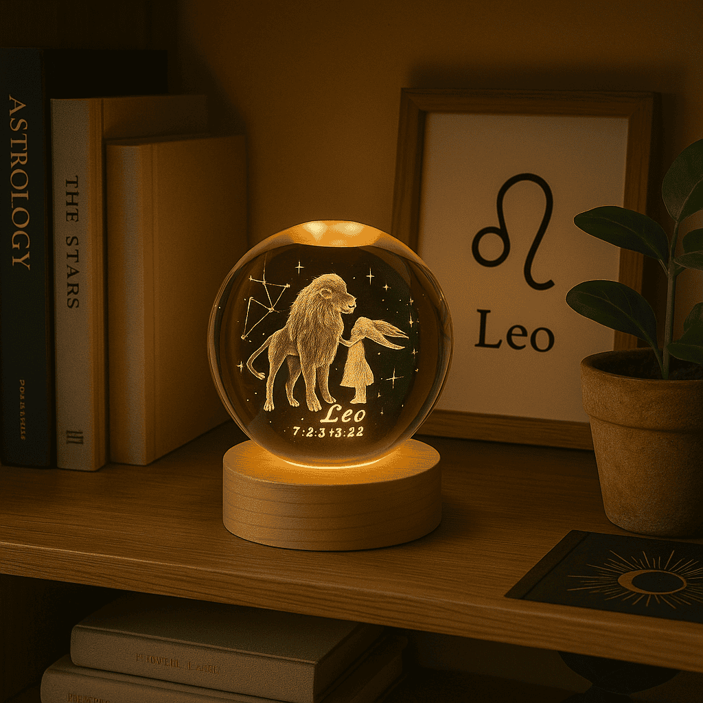 Lámpara de cristal signo zodiacal 🔮 Luz cálida, diseño celestial y tu esencia escrita en estrellas