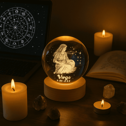 Lámpara de cristal signo zodiacal 🔮 Luz cálida, diseño celestial y tu esencia escrita en estrellas