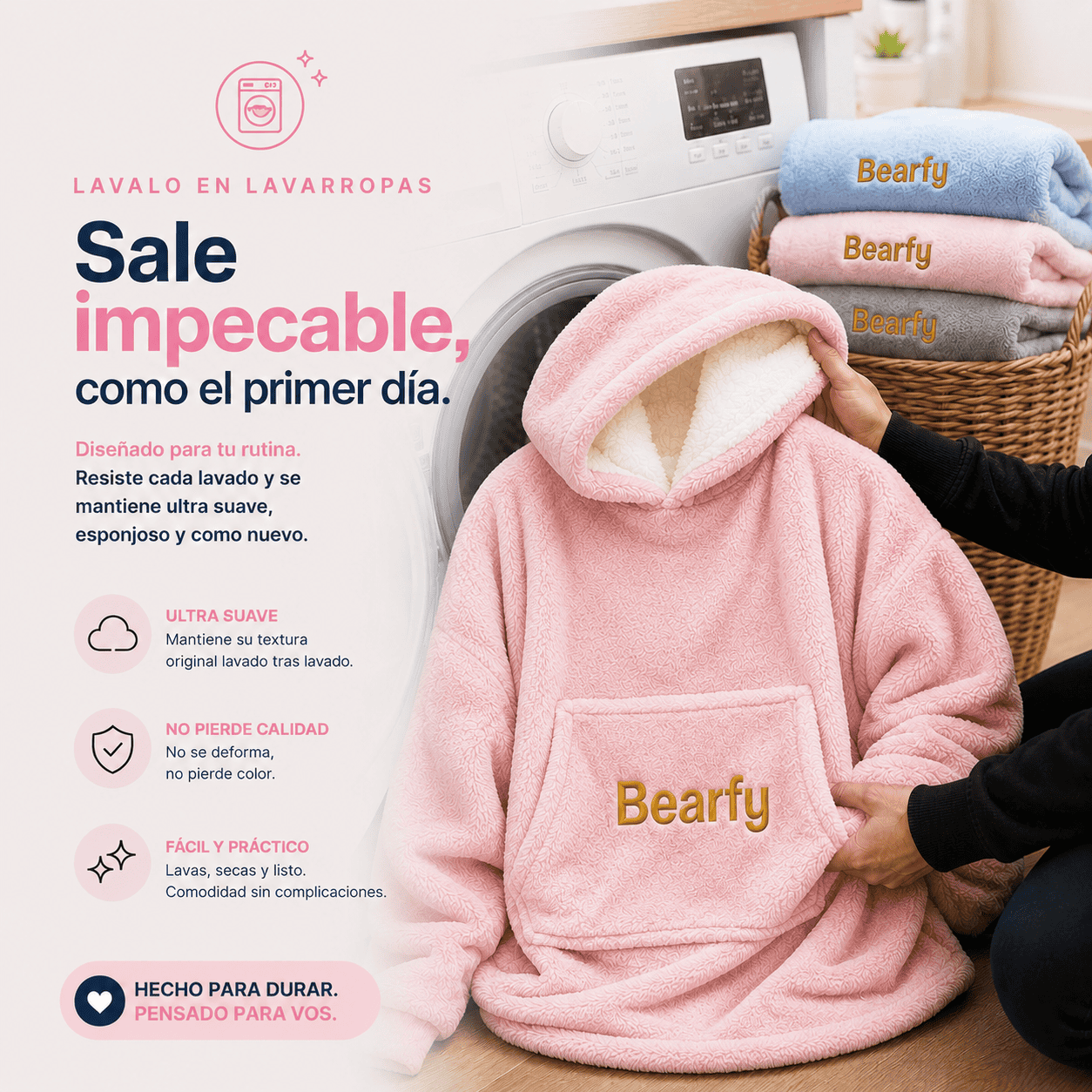 Hoodie Térmico Oversize Rosa para Mujer Bearfy™ - Abrigo Premium