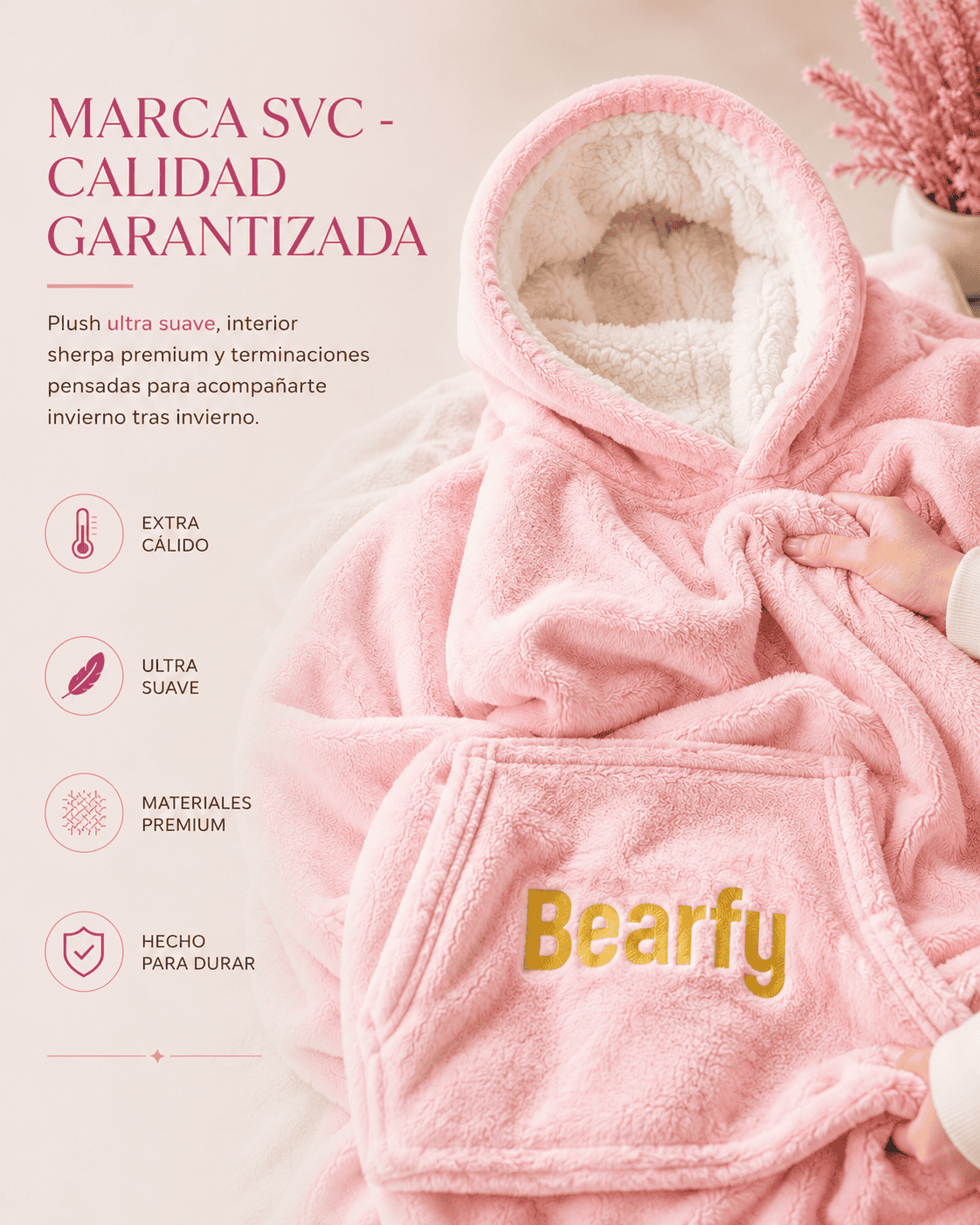 Hoodie Térmico Oversize Rosa para Mujer Bearfy™ - Abrigo Premium