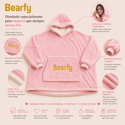 Hoodie Térmico Oversize Rosa para Mujer Bearfy™ - Abrigo Premium